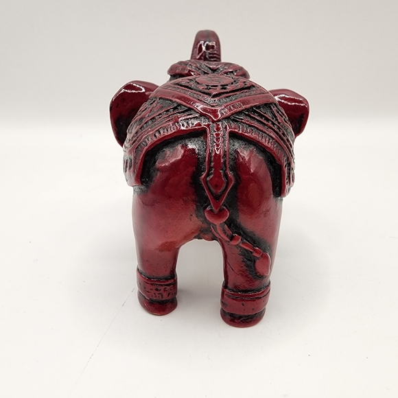 Chinese Feng Shui Good Luck Elephant Trunk Up Red Black Resin Oriental - Picture 6 of 6